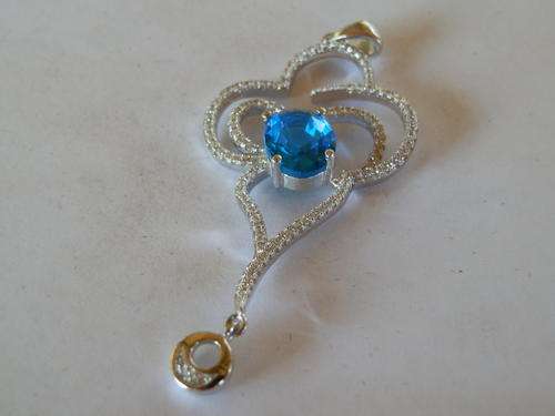 New solid sterling silver blue topaz quartz and white topaz pendant - thirty (30) days to pay