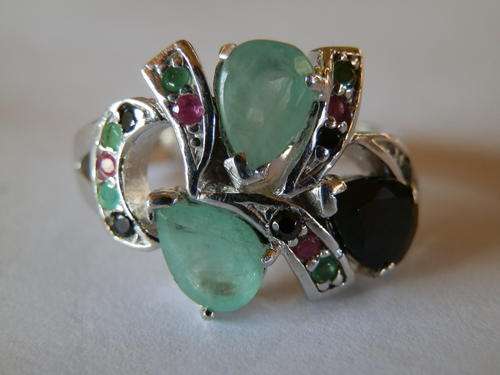 Good weight - 5.1 gram - sterling silver multi-gem ring - thirty (30) days to pay