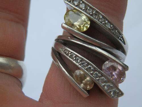Heavy - 13.8 gram - Sterling silver multi gem ring - two (2) weeks to pay