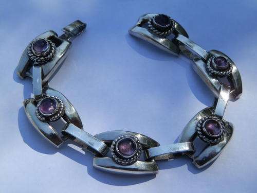 Very heavy - 51.2 gram - solid sterling silver amethyst bracelet