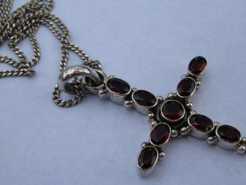 ANNUAL CLEARANCE!! Heavy sterling silver - 17.2 gram - garnet cross pendant and chain