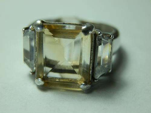 Sterling silver bi-color octagon citrine ring - thirty (30) days to pay