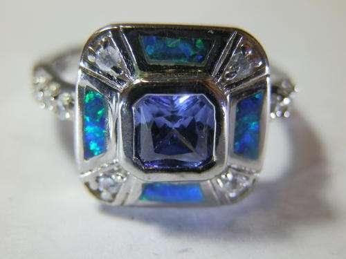 New solid sterling silver opal and amethyst ring - thirty (30) days to pay