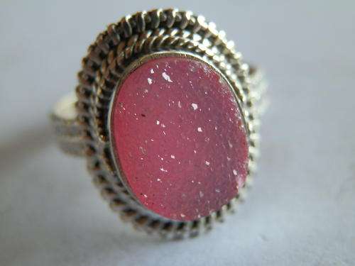 New sterling silver pink ruby druzy ring - thirty (30) days to pay