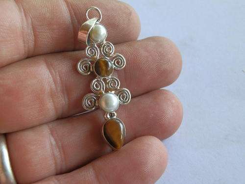 New sterling silver pearl and tiger's eye pendant - thirty (30) days to pay