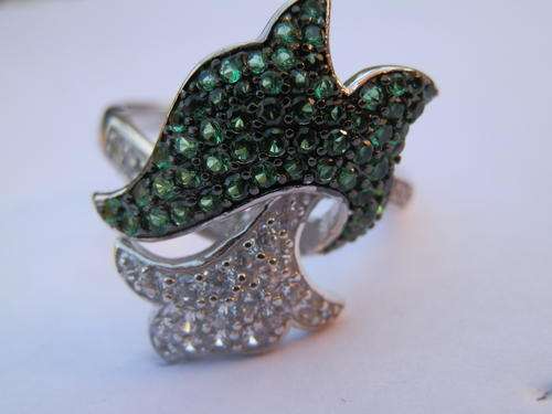New sterling silver 3 ct natural emerald and white topaz ring - thirty (30) days to pay