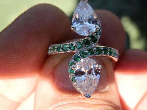 New sterling silver emerald and white topaz ring - thirty (30) days to pay