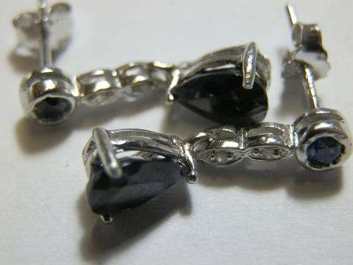 New sterling silver blue sapphire and diamond earrings - thirty (30) days to pay
