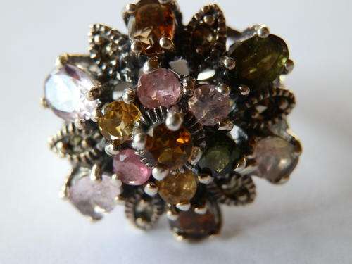 CLEARANCE SALE!!  Heavy sterling silver multi gem cluster ring - thirty (30) days to pay