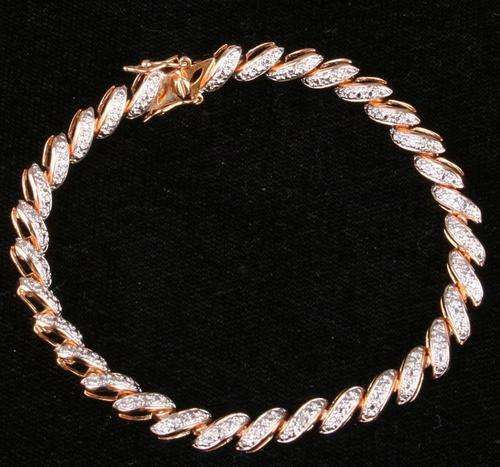 MACY'S 24KT GP STERLING SILVER DIAMOND TENNIS BRACELET
