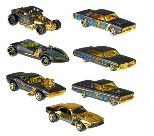Hot Wheels 50th Anniversary Black and Gold Collection - Collectors Edition 2018 Set of 7 cars