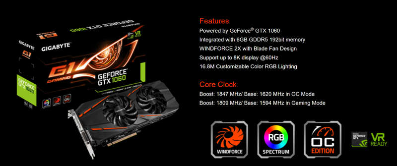 Gigabyte Nvidia Geforce GTX 1060 6G - G1 Gaming