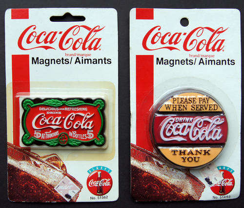 SET OF 2 COCA COLA COKE 3D FRIDGE MAGNETS - SEALED ON CARD - From 1995 & 1997
