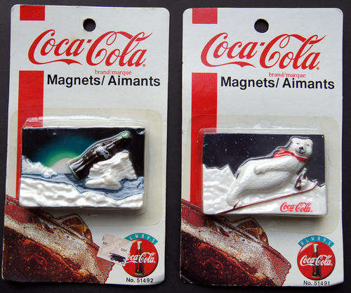 SET OF 2 COCA COLA COKE 3D FRIDGE MAGNETS - SEALED ON CARD - From 1997