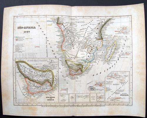 1847 ORIGINAL ANTIQUE MAP OF SOUTH AFRICA - 165 YEARS OLD & DATED! (also see my other old maps)
