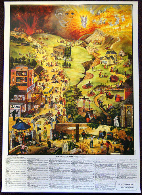 DIE SMAL EN BREE WEG (Wide Road Narrow Road) - POSTER (Bible verses in Afrikaans)