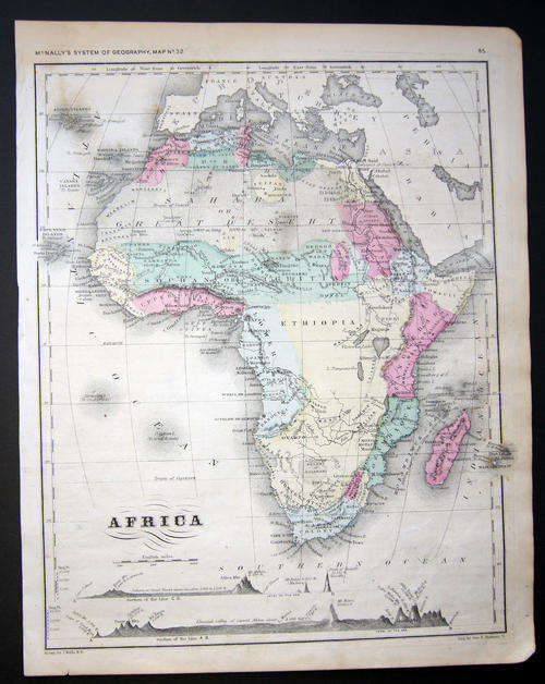 ORIGINAL ANTIQUE MITCHELLS MAP OF AFRICA FROM THE 1870'S