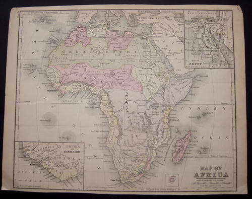 ORIGINAL ANTIQUE WARREN MAP OF AFRICA FROM THE 1870'S