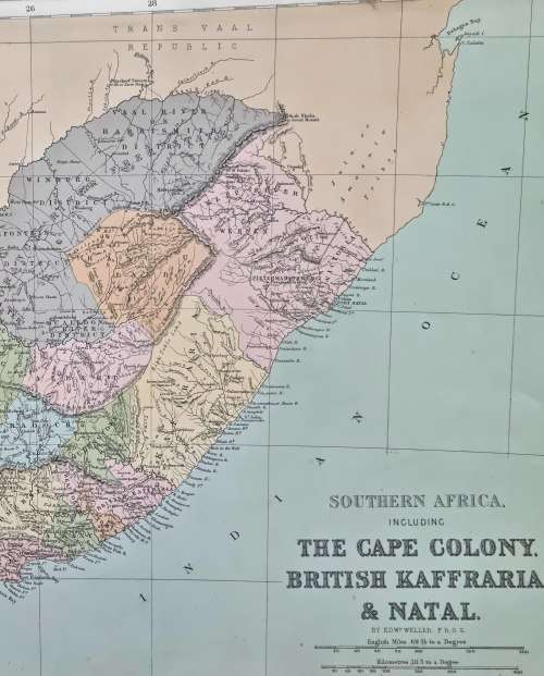 1864 ORIGINAL ANTIQUE MAP OF SOUTH AFRICA - over 150 years old