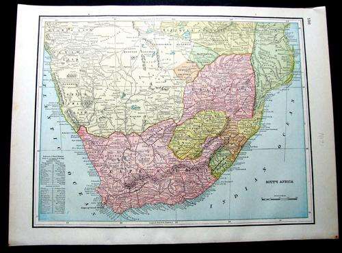 1891 ORIGINAL ANTIQUE MAP OF SOUTH AFRICA