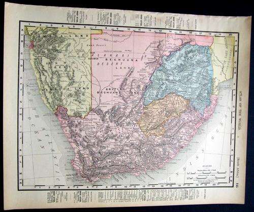 1900 ORIGINAL ANTIQUE MAP OF SOUTH AFRICA