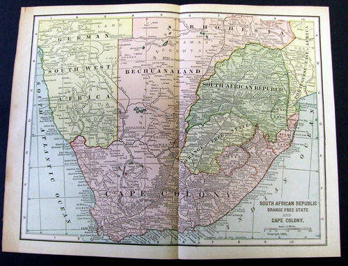 1899 ORIGINAL ANTIQUE MAP OF SOUTH AFRICA
