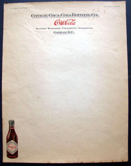 COLLECTIBLE VINTAGE COCA COLA COKE BOTTLING CO. LETTERHEAD - ABOUT 100 YEARS OLD!