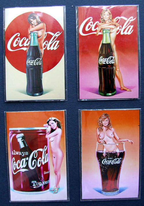 SET OF 4 COCA COLA FRIDGE MAGNETS - FAMOUS RAMOS 1960's COKE NUDES