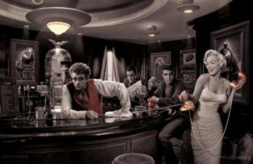 LARGE ART POSTER - ELVIS MARILYN JAMES DEAN & HUMPHREY BOGART