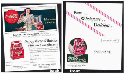 VINTAGE 1940's COCA COLA COKE AD CARD AND COUPON - MINT!