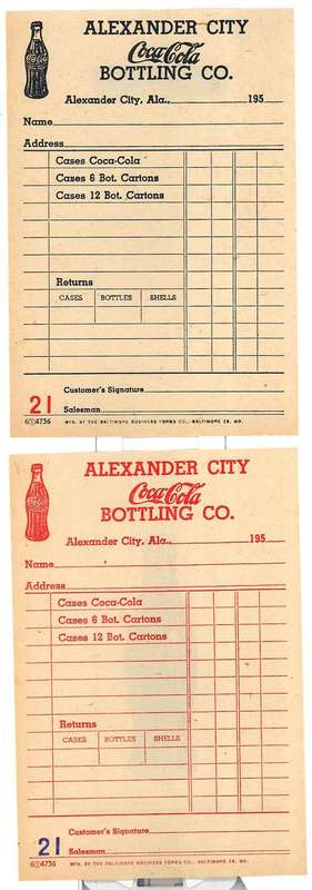 A SET OF TWO VINTAGE AUTHENTIC COCA COLA COKE SALESMAN RECEIPTS - 1950's