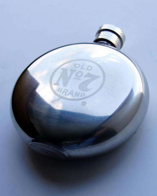 JACK DANIELS BRANDED 3OZ ROUND STAINLESS STEEL FLASK
