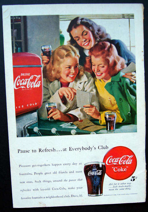 ORIGINAL VINTAGE COCA COLA COKE AD FROM 1948 - over 60 years old! (Studebaker ad on the reverse)