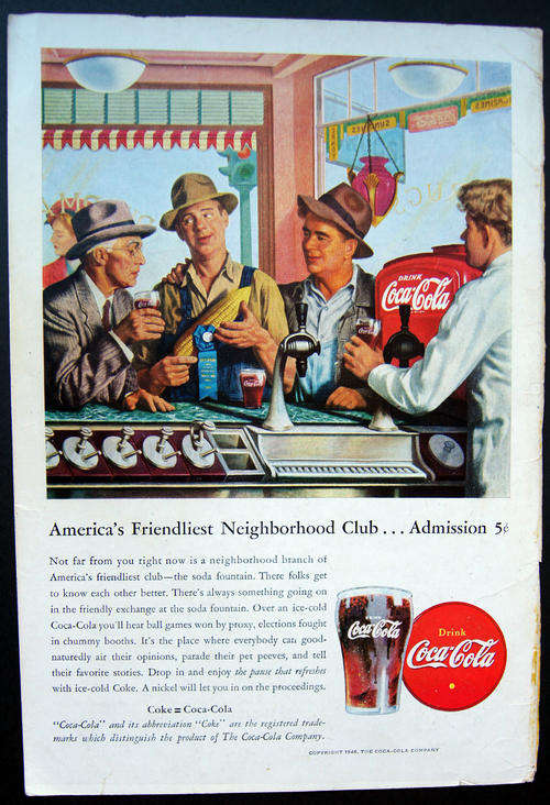 ORIGINAL COCA COLA COKE AD FROM 1946 - over 60 years old!