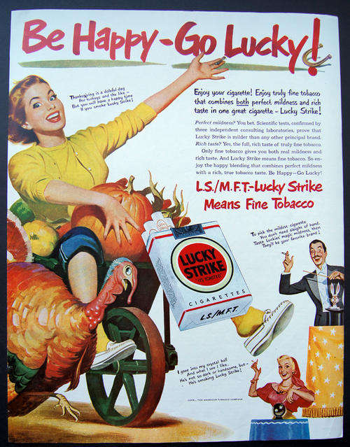 LARGE ORIGINAL VINTAGE LUCKY STRIKE AD FROM 1950  - over 60 years old!