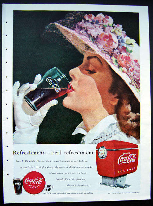 ORIGINAL VINTAGE COCA COLA COKE AD FROM 1949 - over 60 years old!