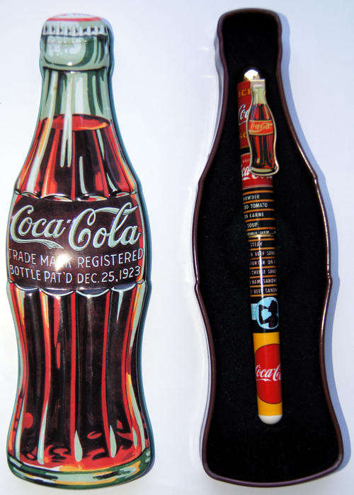 COCA COLA PEN IN COKE SHAPED TIN - FROM 1996