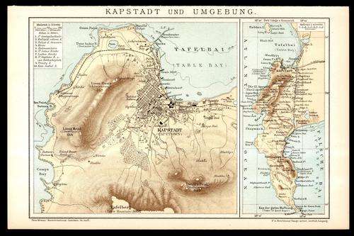 1894 ORIGINAL ANTIQUE MAP OF CAPE TOWN / OVER 100 YEARS OLD (also see my other antique maps)