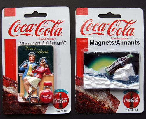 2 SETS COCA COLA COKE 3D FRIDGE MAGNETS - SEALED ON CARD - From 1998/99