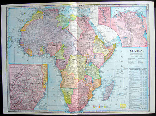 LARGE ORIGINAL ANTIQUE MAP OF AFRICA - OVER 100 YEARS OLD!