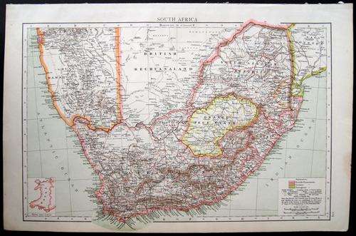 1890's ORIGINAL ANTIQUE MAP OF SOUTH AFRICA - (also see my other old maps on auction)