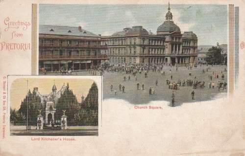 ANTIQUE POSTCARD (C.BASSON) CHURCH SQUARE & LORD KITCHENER'S HOUSE