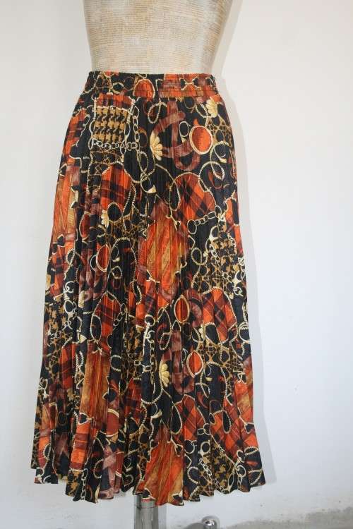 Vintage Printed Pleated Skirt Size:L/XL elasticated waist