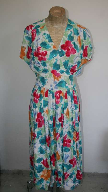 Vintage Water Colour Print Dress Size:10/34