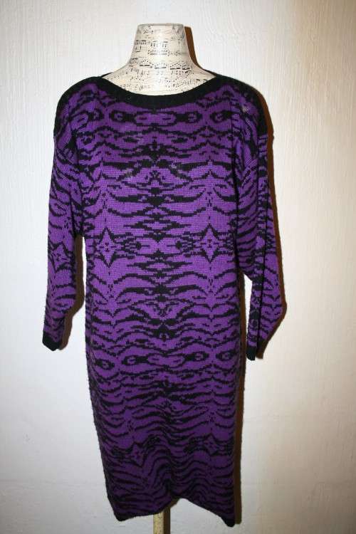 Vintage Purple and Black Knitted Dress Size:L