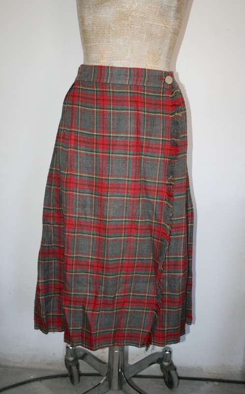 Vintage Plaid Wool Wrap Skirt Size:L