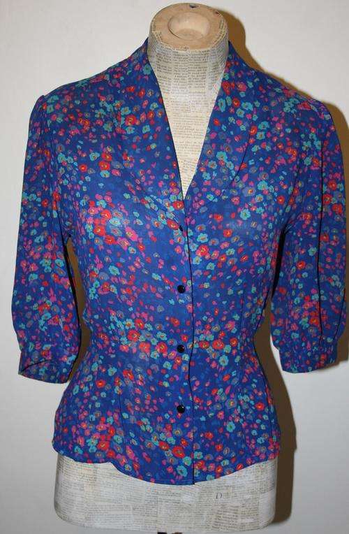 Vintage Chiffon Flower Pattern Blouse - Size: 10/34