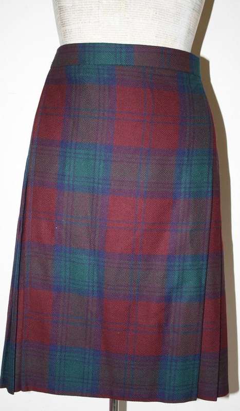 Vintage Plaid/Check Pure Wool Wrap Pleated Skirt with Belt Detail- Size: 16