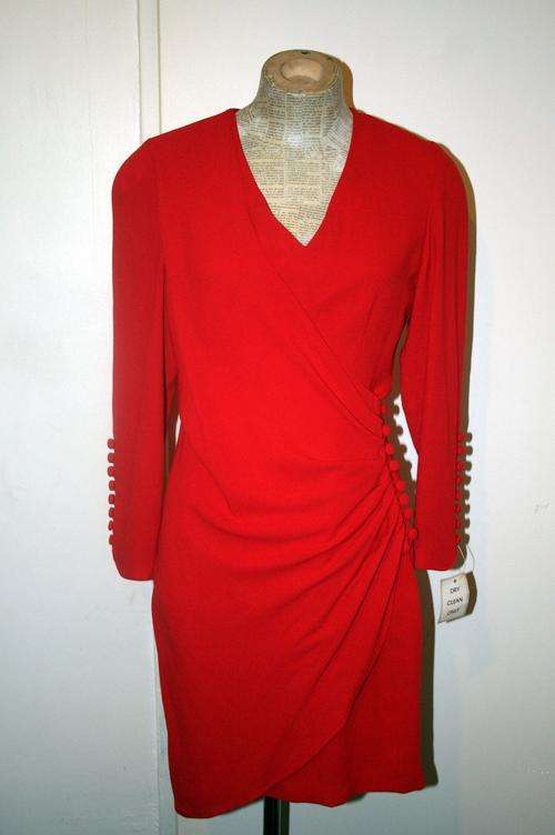 Vintage Red Ruched Dress with button detail - Size - 10