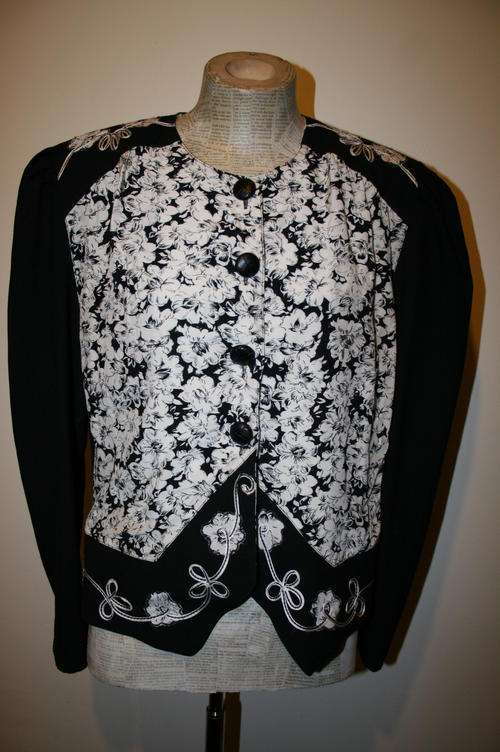 Vintage Print  Blazer/Jacket with Embroidered Applique on shoulders and bottom- size - 42